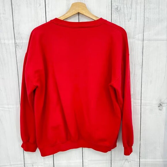 American VINTAGE Sweater Sweatshirt MEDIUM Red Crewneck Buttons Pullover - Picture 2 of 6
